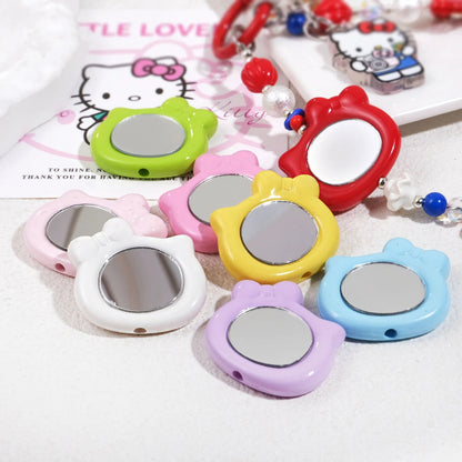 Cat Head Mirror Acrylic Beads 28x32mm Round Flat 10pcs