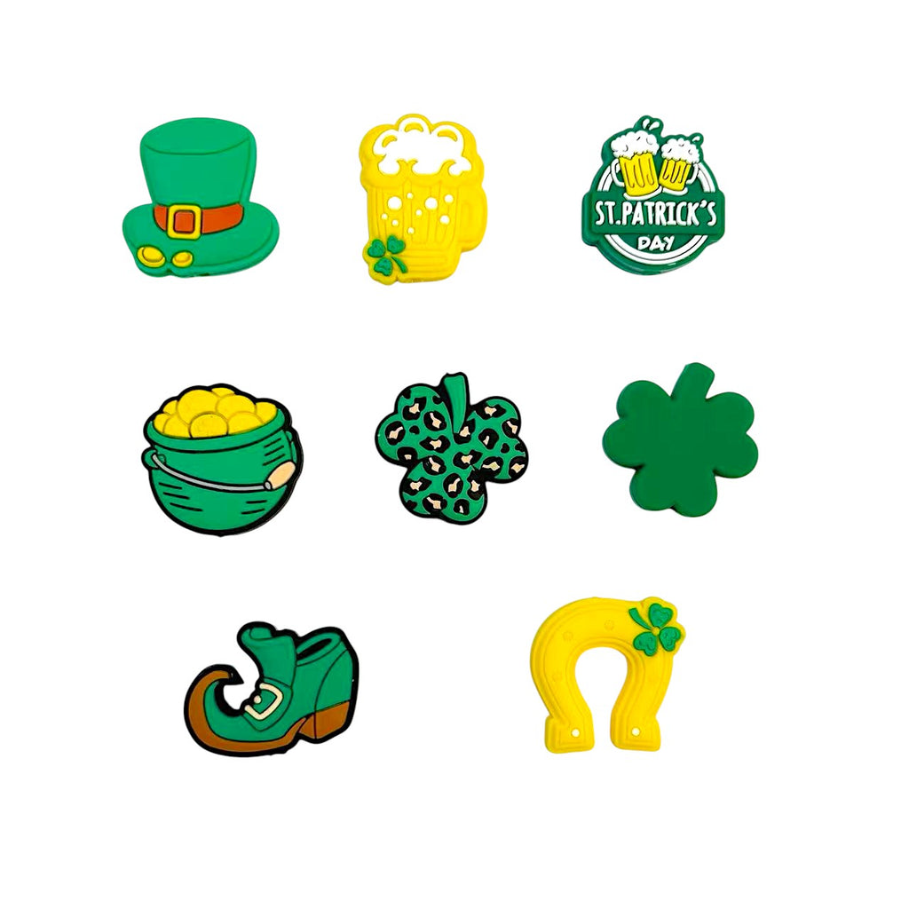 Silicone Focal Beads St Patricks Day Beer Mugs Holding Shamrock Charm 20pcs