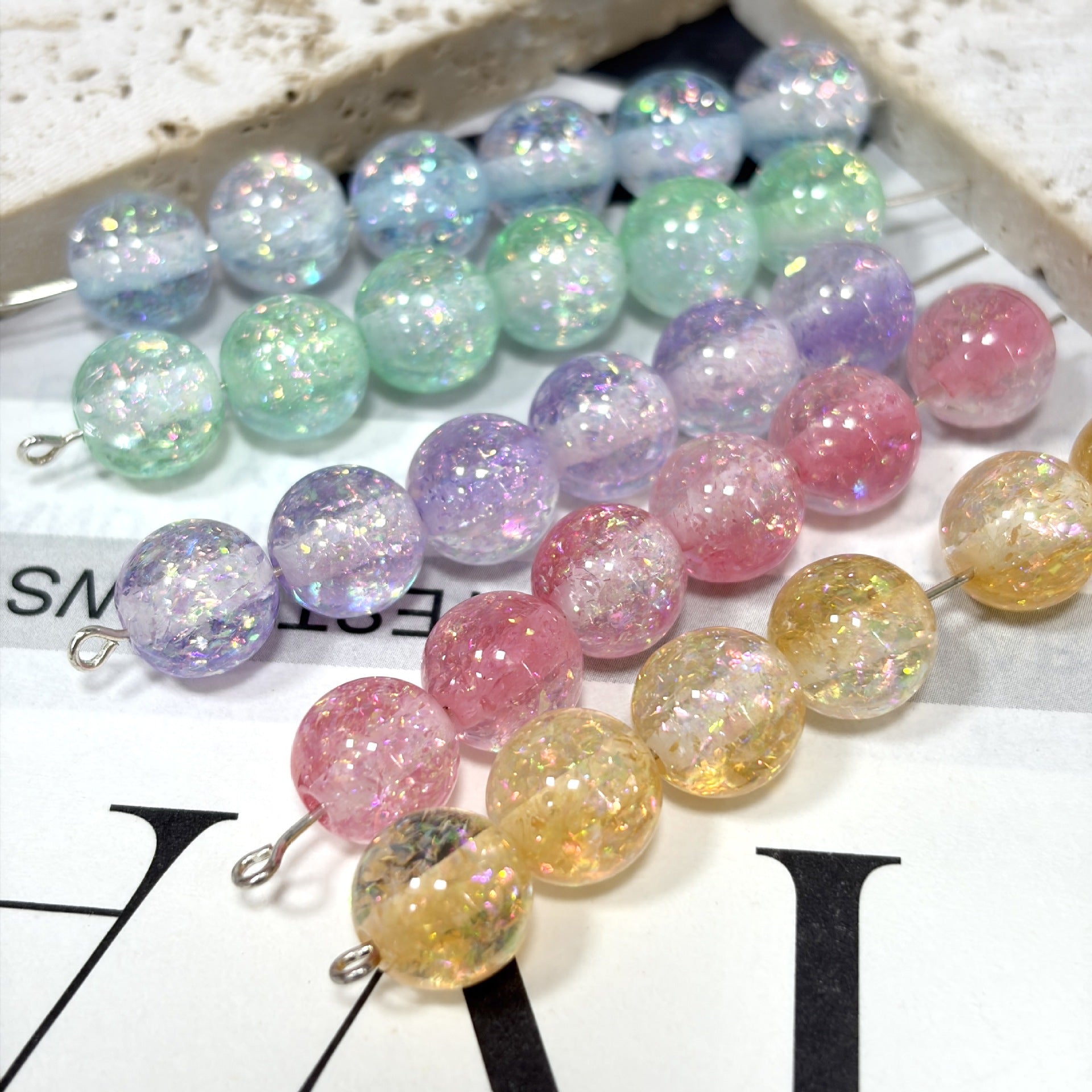 Dual Tone 8mm Round Resin Opal Beads Sparkling Glitter Finish 50pcs 4