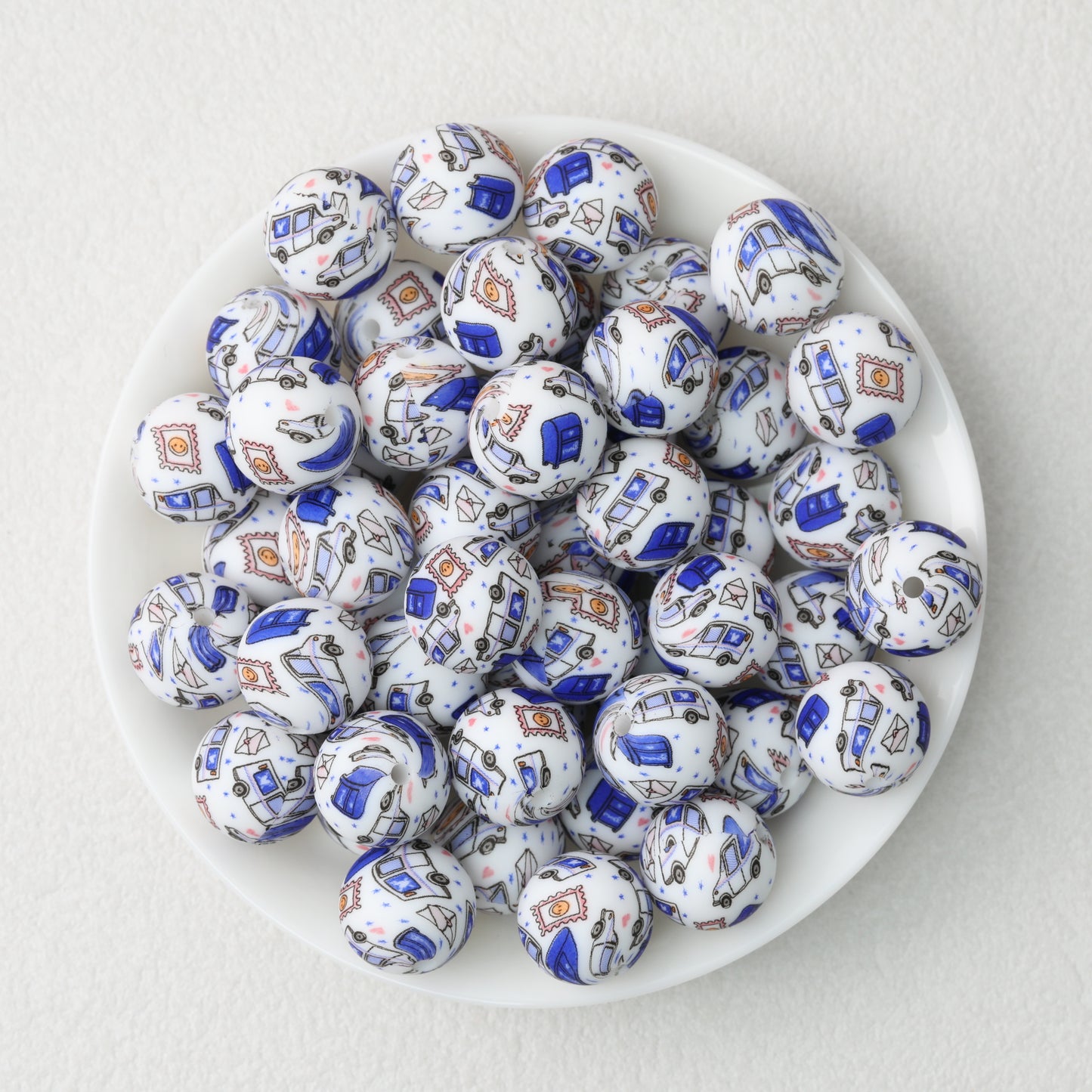 15mm Printed Silicone Beads with Nurse Ambulance and Floral Designs 50pcs 9