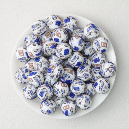 15mm Printed Silicone Beads with Nurse Ambulance and Floral Designs 50pcs 9