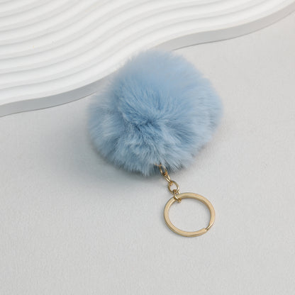 Pom Pom Keychain Plush Violet Faux Fur Ball Gold Ring 8cm
