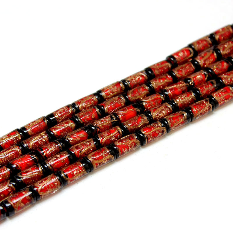 Vintage Gold Foil Cylindrical Lampwork Glass Beads 16mm 10pcs 3