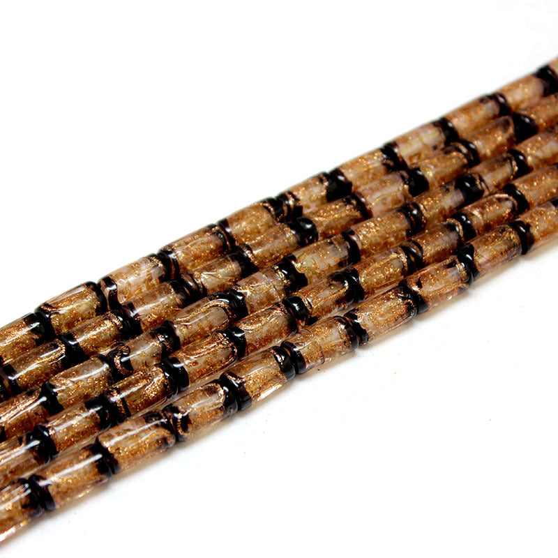 Vintage Gold Foil Cylindrical Lampwork Glass Beads 16mm 10pcs 7
