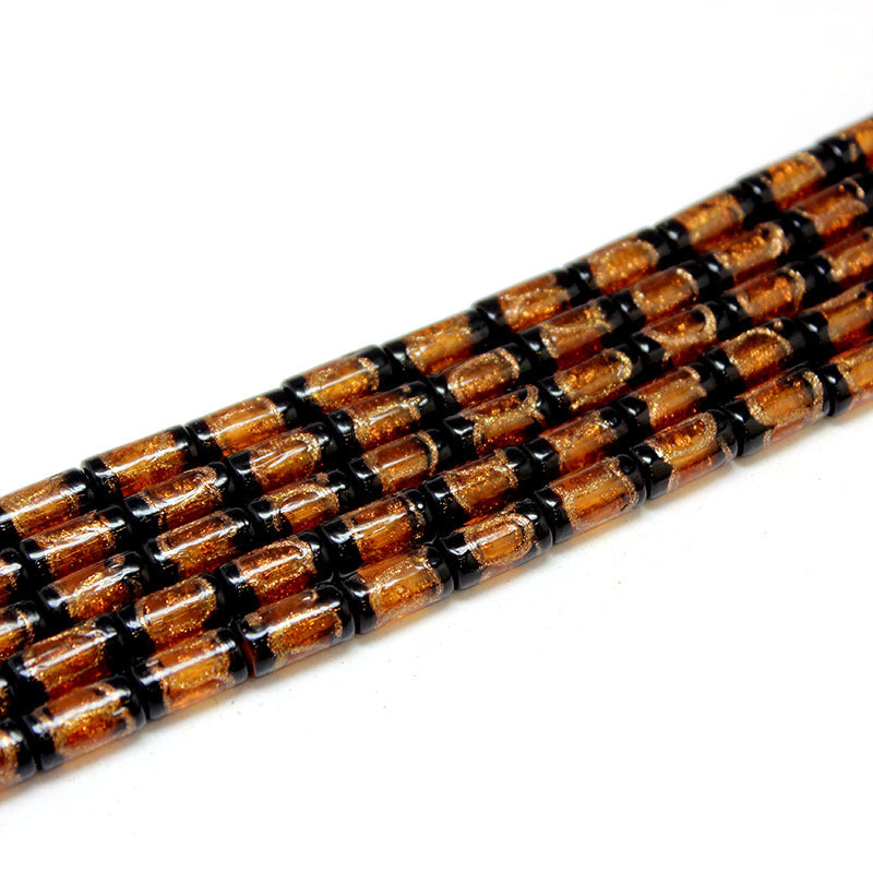 Vintage Gold Foil Cylindrical Lampwork Glass Beads 16mm 10pcs 2