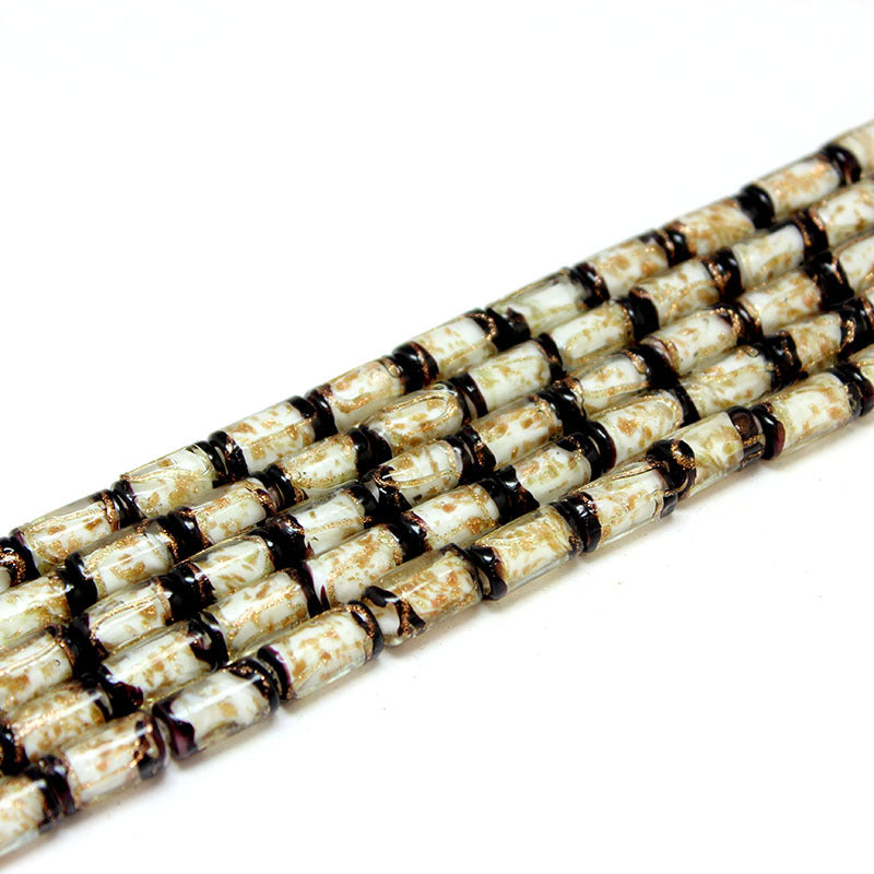 Vintage Gold Foil Cylindrical Lampwork Glass Beads 16mm 10pcs 5