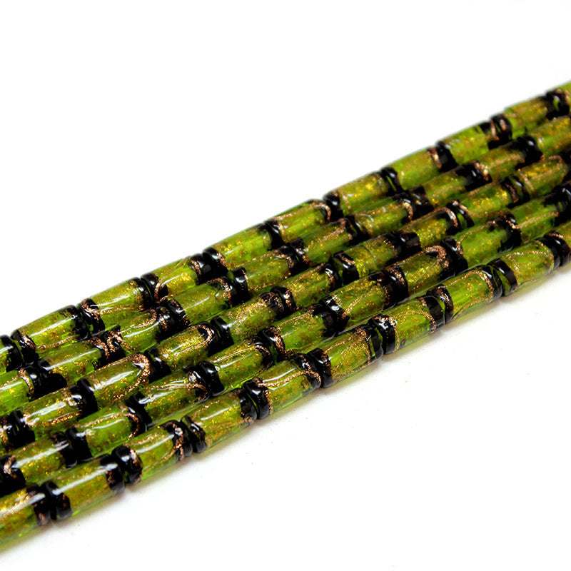 Vintage Gold Foil Cylindrical Lampwork Glass Beads 16mm 10pcs