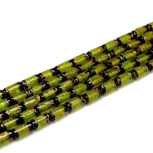 Vintage Gold Foil Cylindrical Lampwork Glass Beads 16mm 10pcs