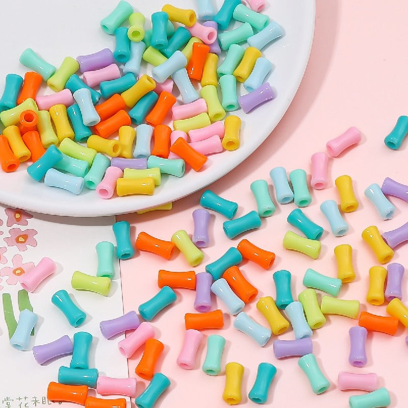 Painted Bamboo Joint Acrylic Beads 5x11mm Glossy Colorful 50pcs 3