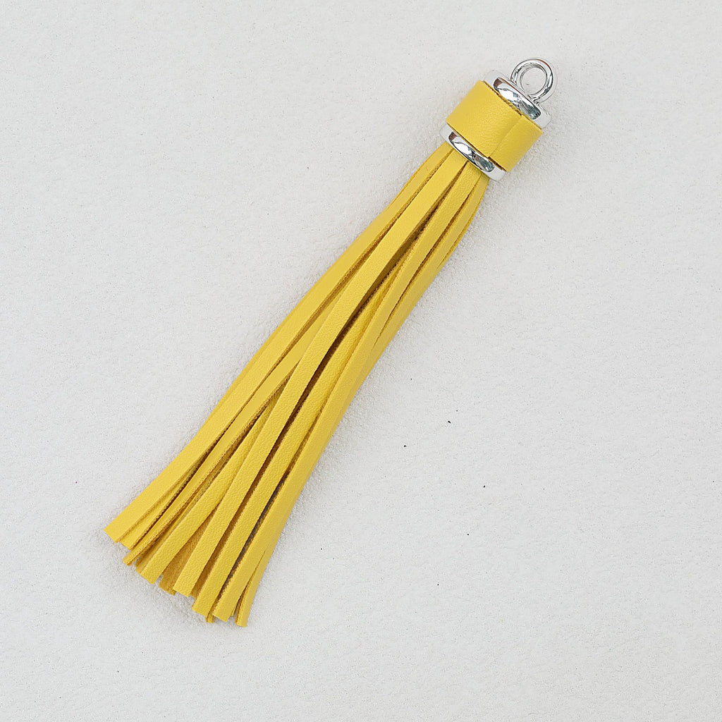 Silver PU Leather Tassel Keychain Metallic 9cm Length