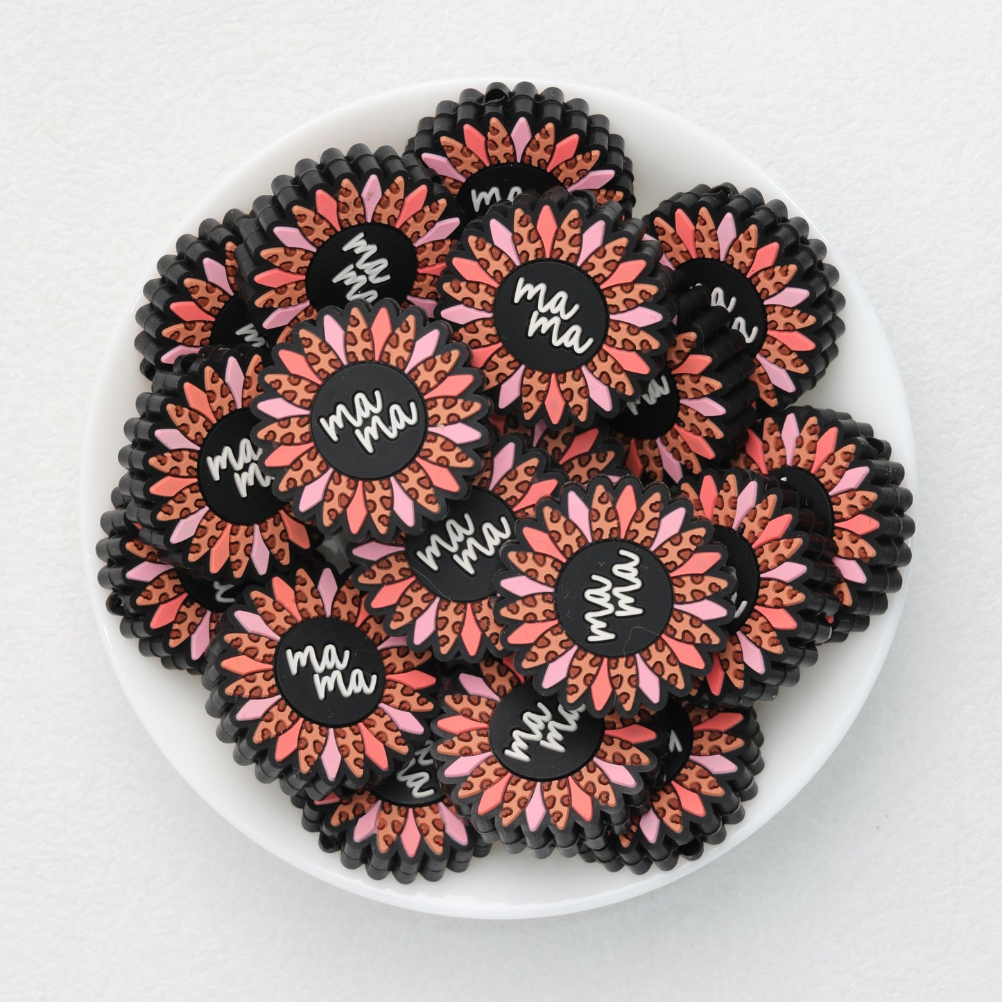 Silicone Focal Beads Daisy MaMa Sunflower Petals Leopard Print 20pcs