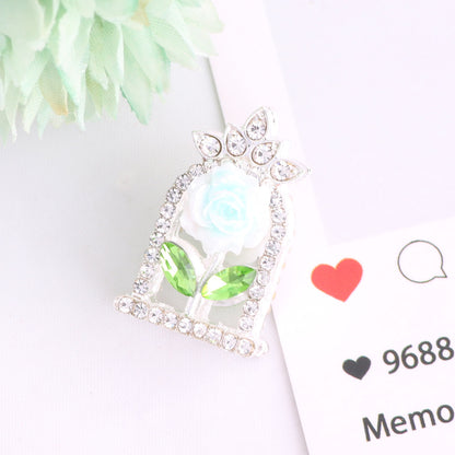 24mm Rose Frame Rhinestone Beads Alloy Decorative 3pcs 6