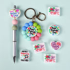 Silicone Focal Beads Mother Day Circle Badge Smiling Face 20pcs 6