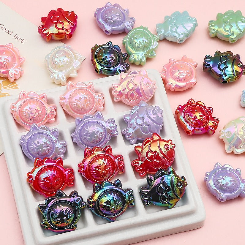 Painted Cat Fish Acrylic Beads 26x22mm Glossy Iridescent 8pcs 3