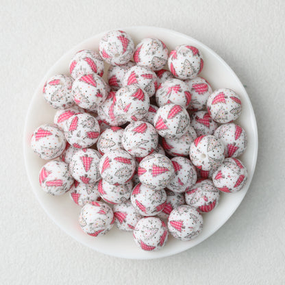 15mm Printed Silicone Beads with Nurse Ambulance and Floral Designs 50pcs 4