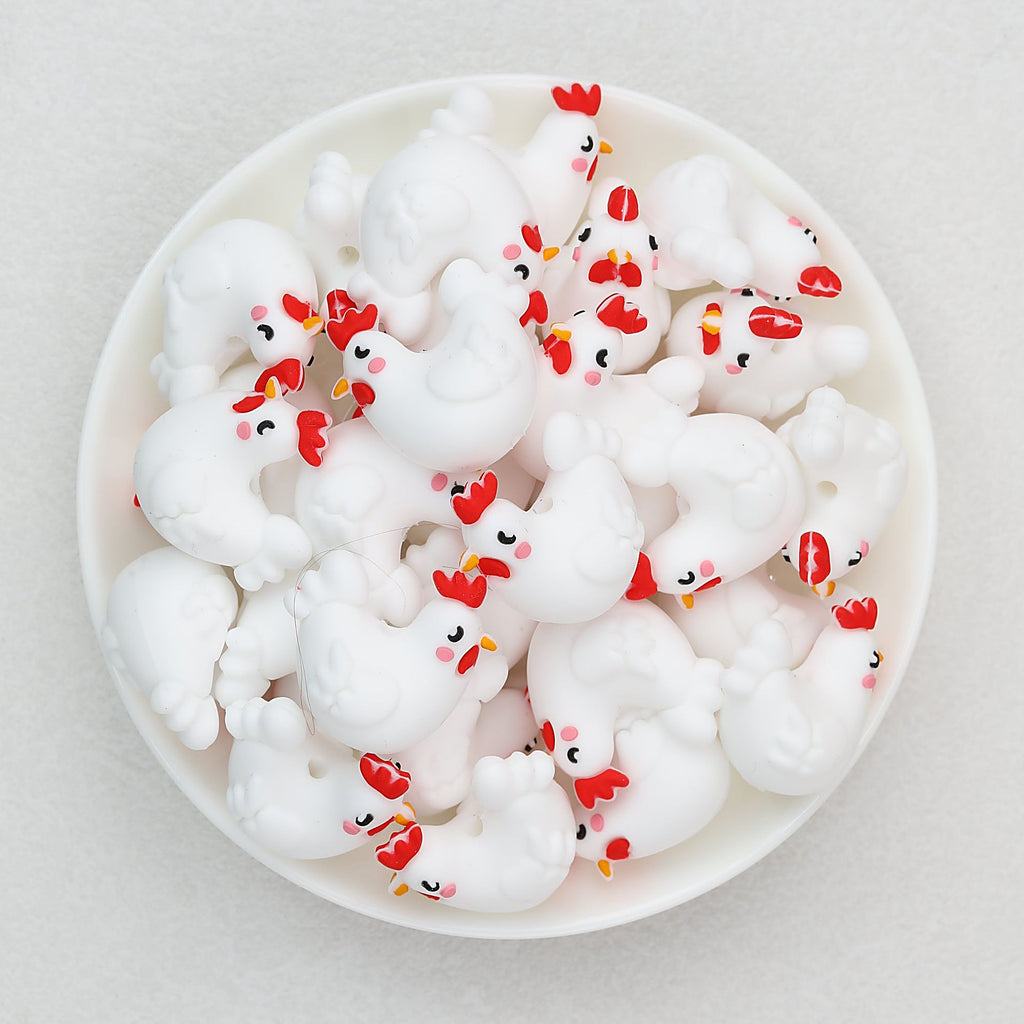 White Chicken 3D Silicone Focal Beads 20pcs