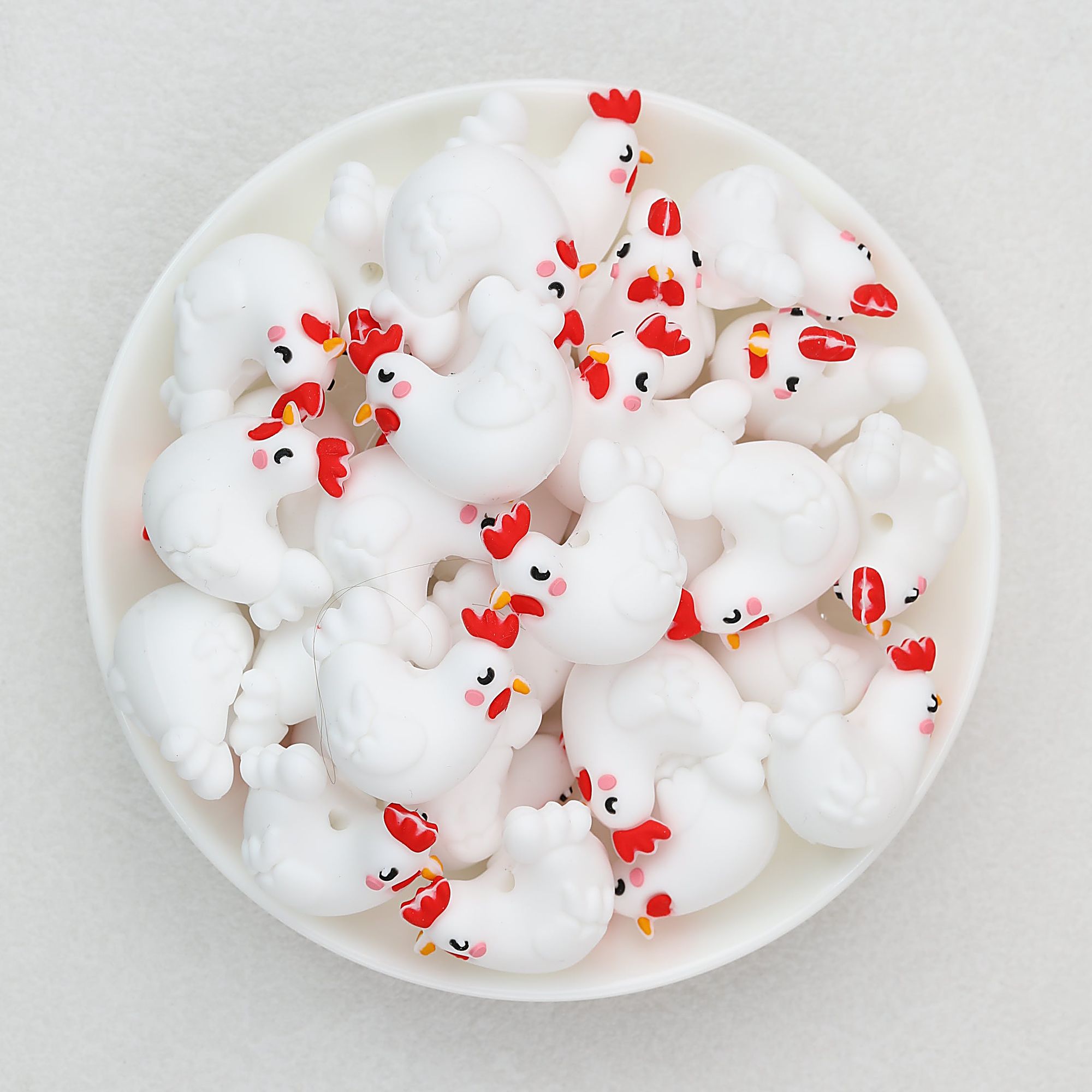 White Chicken 3D Silicone Focal Beads 20pcs