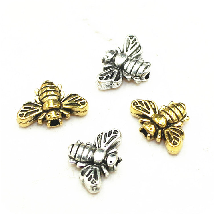 Bee Metal Beads 12mm 3D Antique Silver and Gold Tone 60pcs