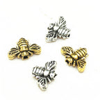 Bee Metal Beads 12mm 3D Antique Silver and Gold Tone 60pcs