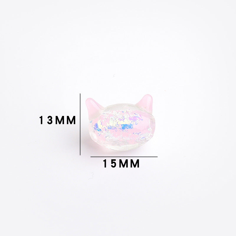 Cat Shaped 15mm Glass Beads Sparkling Reflective Surface 10pcs 11