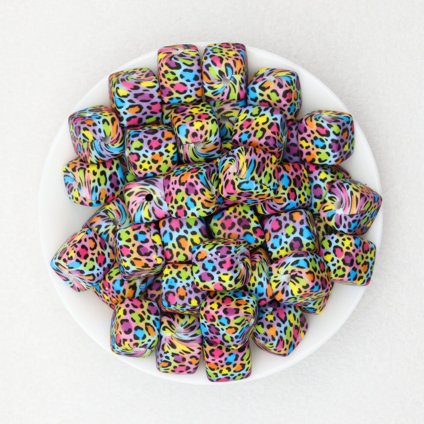 13.5mm Square Leopard Print Silicone Beads 50pcs 13