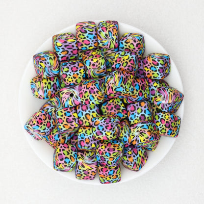 13.5mm Square Leopard Print Silicone Beads 50pcs 13