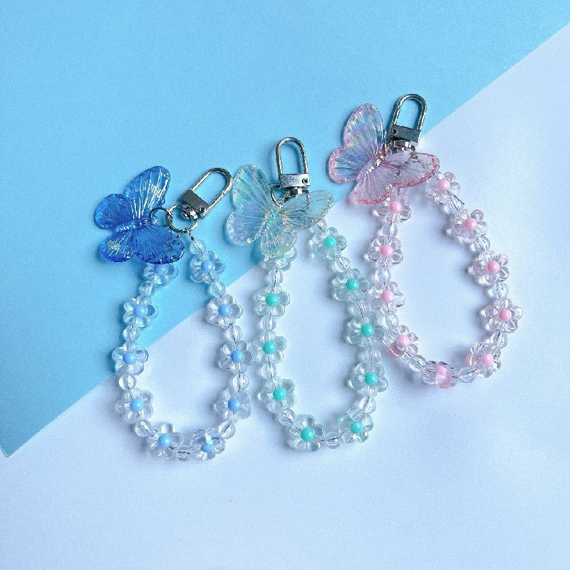 Acrylic Flower Laser Butterfly Beaded Keychain Translucent Colorful 3