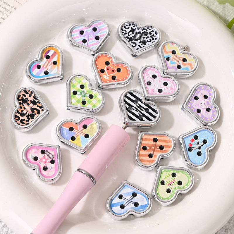 Heart Pattern Acrylic Buttons Beads Sweet 23mm 10pcs 2