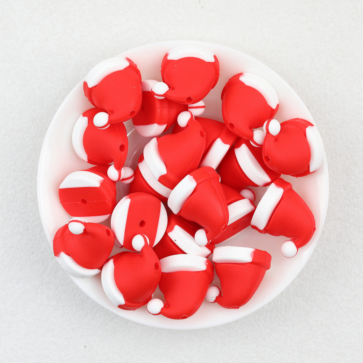 3D Santa Hat Silicone Focal Beads Wholesale, Red Christmas White Trim