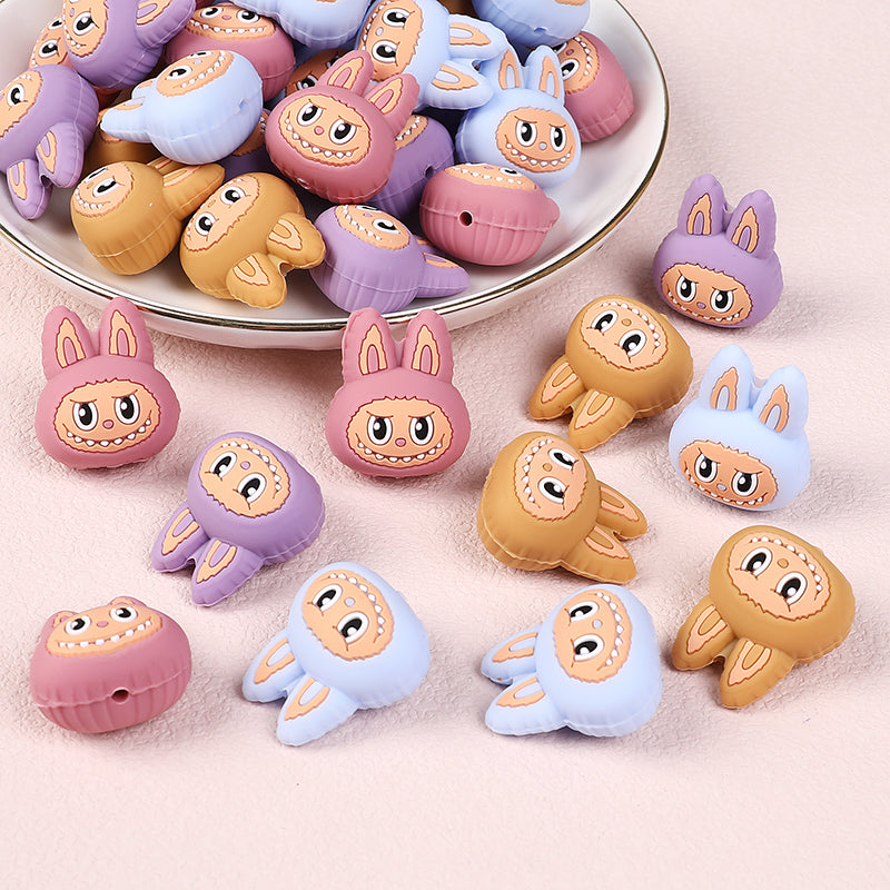 Silicone 3D Focal Beads Bunny Faces Multi Color 20pcs