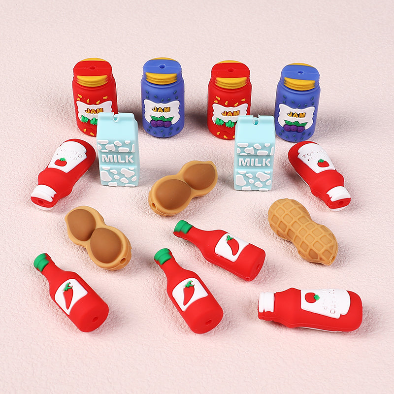 Silicone 3D Focal Beads Jam Bottle Mini Jars Bright Colors 20pcs 2