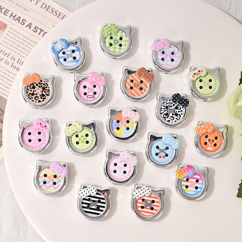 Cat Head Acrylic Beads Silver Border 23mm 10pcs 2