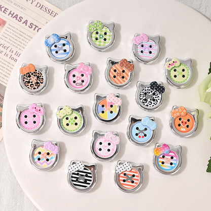 Cat Head Acrylic Beads Silver Border 23mm 10pcs 2