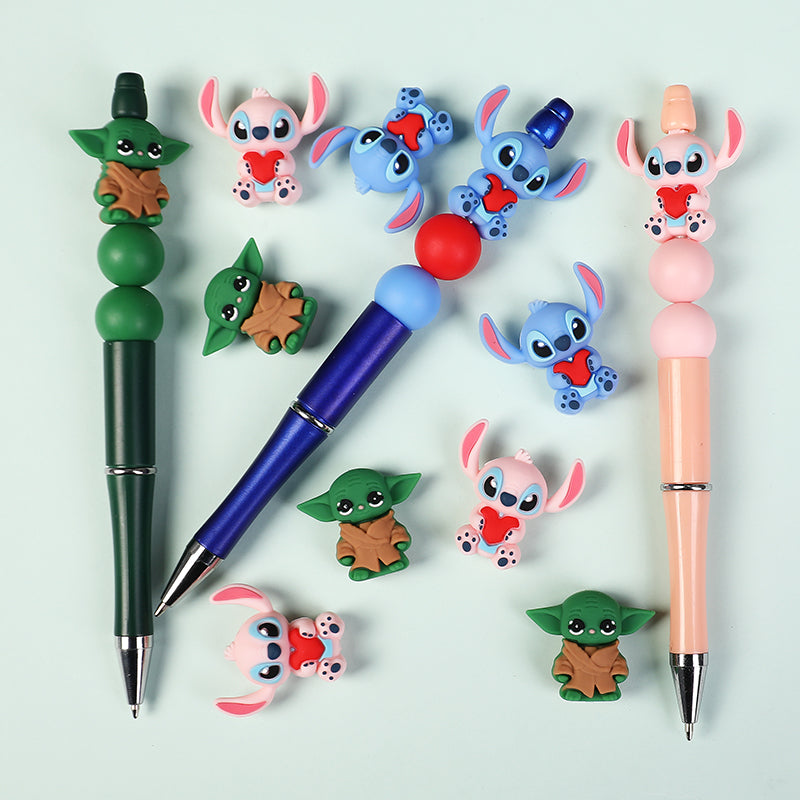 Silicone 3D Focal Beads Love Stitch Holding Heart with Yoda Robes 20pcs 7