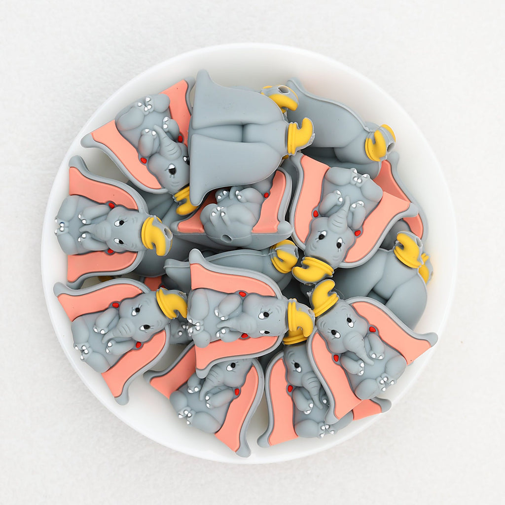 3D Gray Elephant Silicone Focal Beads with Big Ears 20pcs