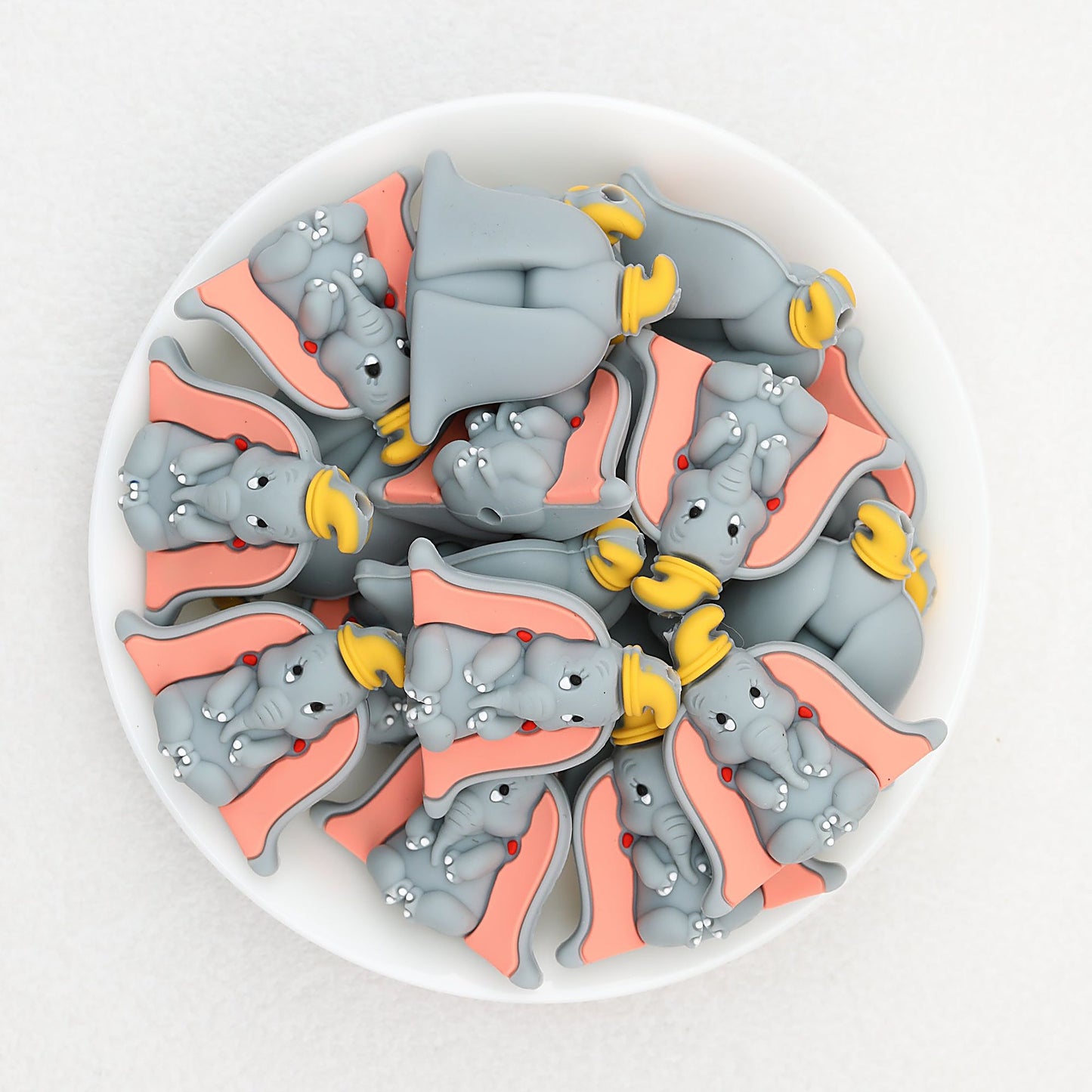 3D Gray Elephant Silicone Focal Beads with Big Ears 20pcs
