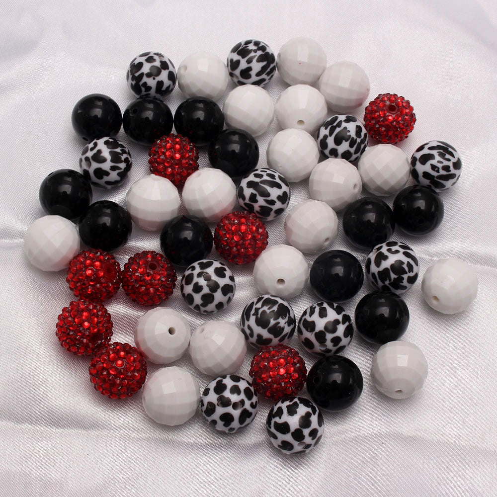 Bubblegum Beads 20mm Black White Red Rhinestone Chunky Mix 50pcs 2