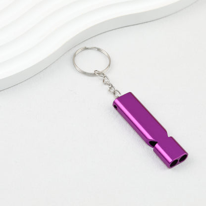 Survival Whistle Keychain Flat Aluminum Alloy Double Tube Self Defense