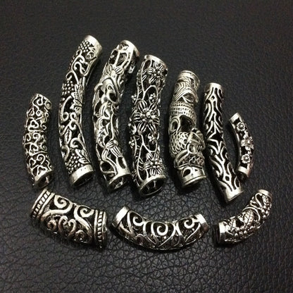 Tibetan Tube Metal Beads 9mm 26mm Antique Silver Pattern Zinc Alloy 50pcs 4