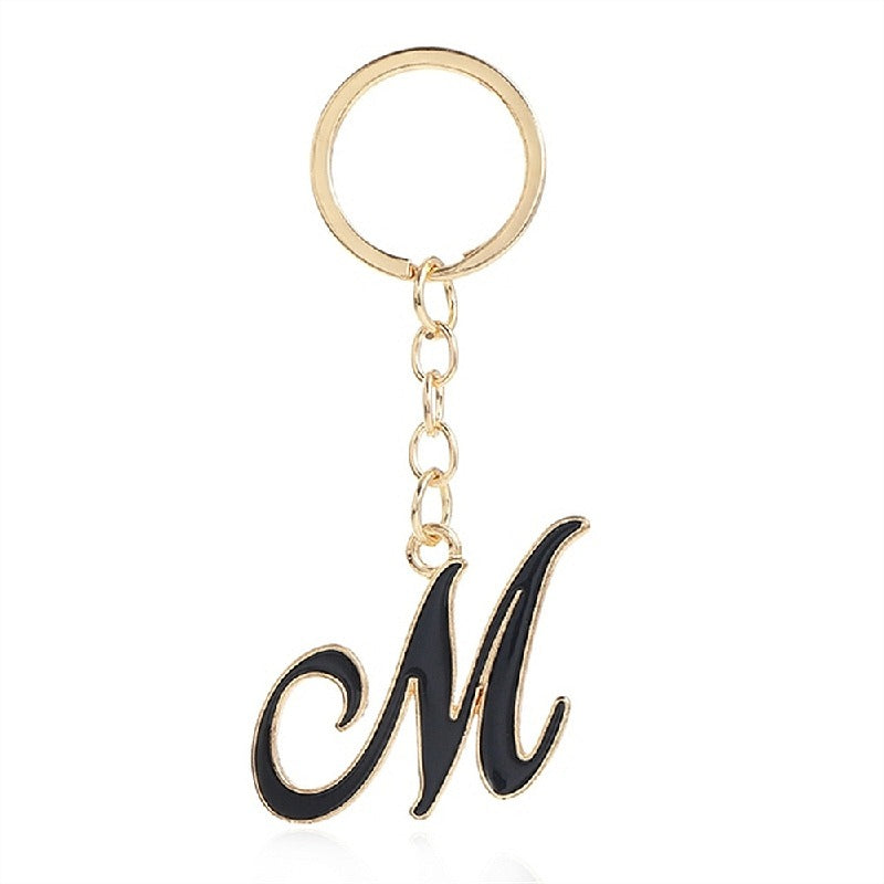 Metal Fashion Letter Keychain Black and Gold Script Design 17