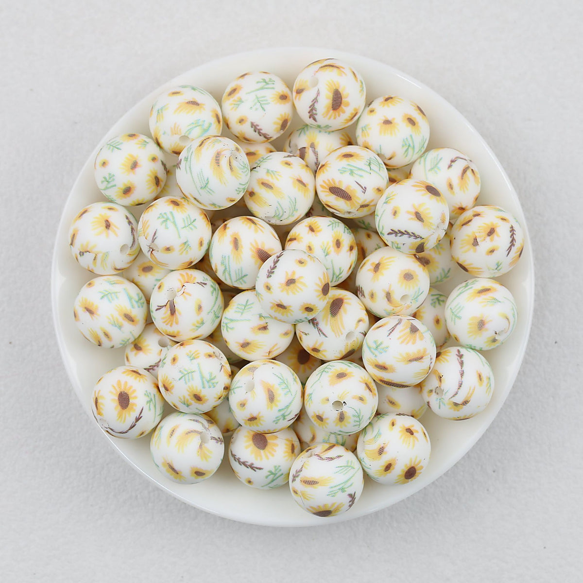 Floral Pattern 15mm Silicone Beads Light Color Printed Design 50pcs - Wild Mallow