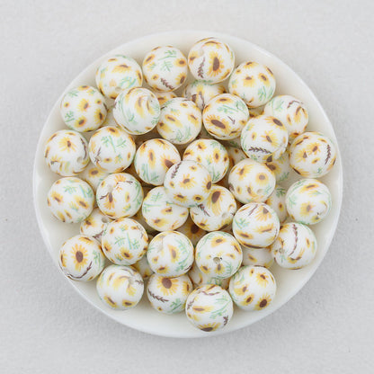 Floral Pattern 15mm Silicone Beads Light Color Printed Design 50pcs - Wild Mallow