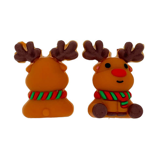 Silicone 3D Focal Beads Christmas Reindeer Bright Red Nose Festive Scarf