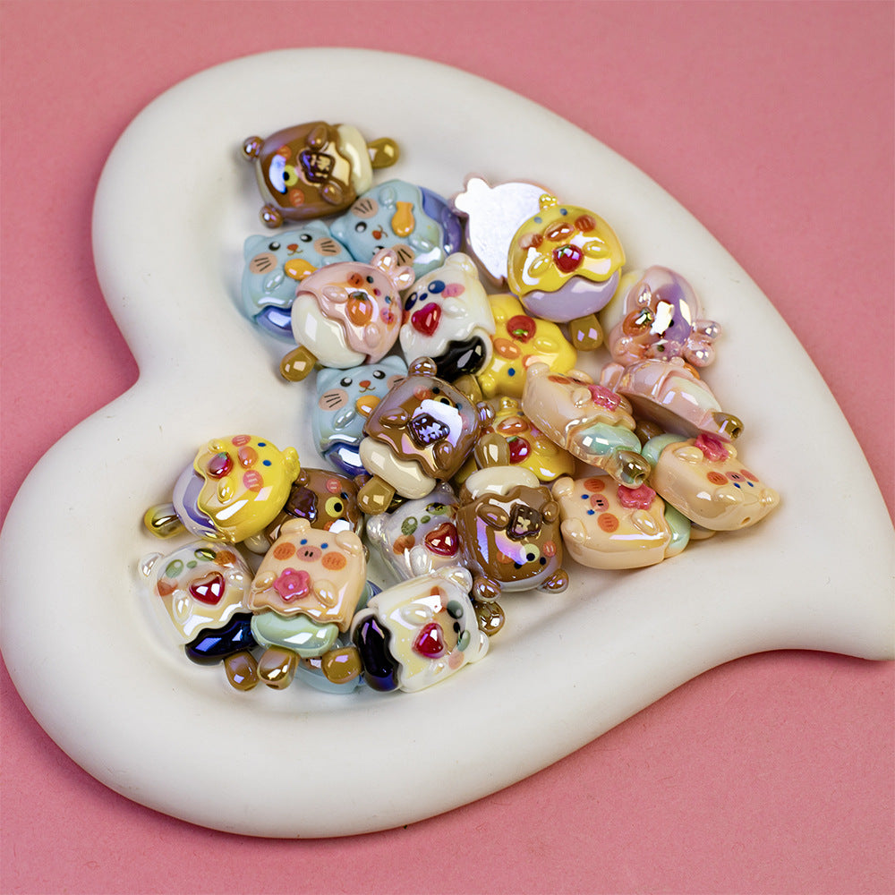 Adorable Animal Ice Cream Resin Beads Glossy Pastel Colors 10pcs 5