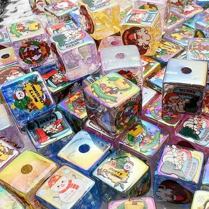 UV Plating Square Acrylic Beads 16mm Christmas Printed 10pcs 2