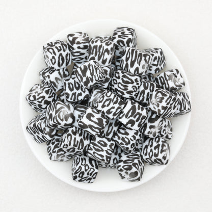 13.5mm Square Leopard Print Silicone Beads 50pcs 5