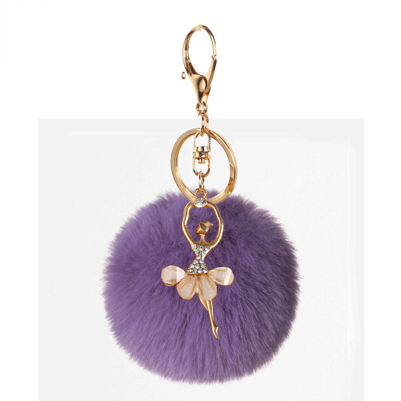 Pom Pom Keychain Alloy Ballet Girl Gold Tone with Rhinestones 5