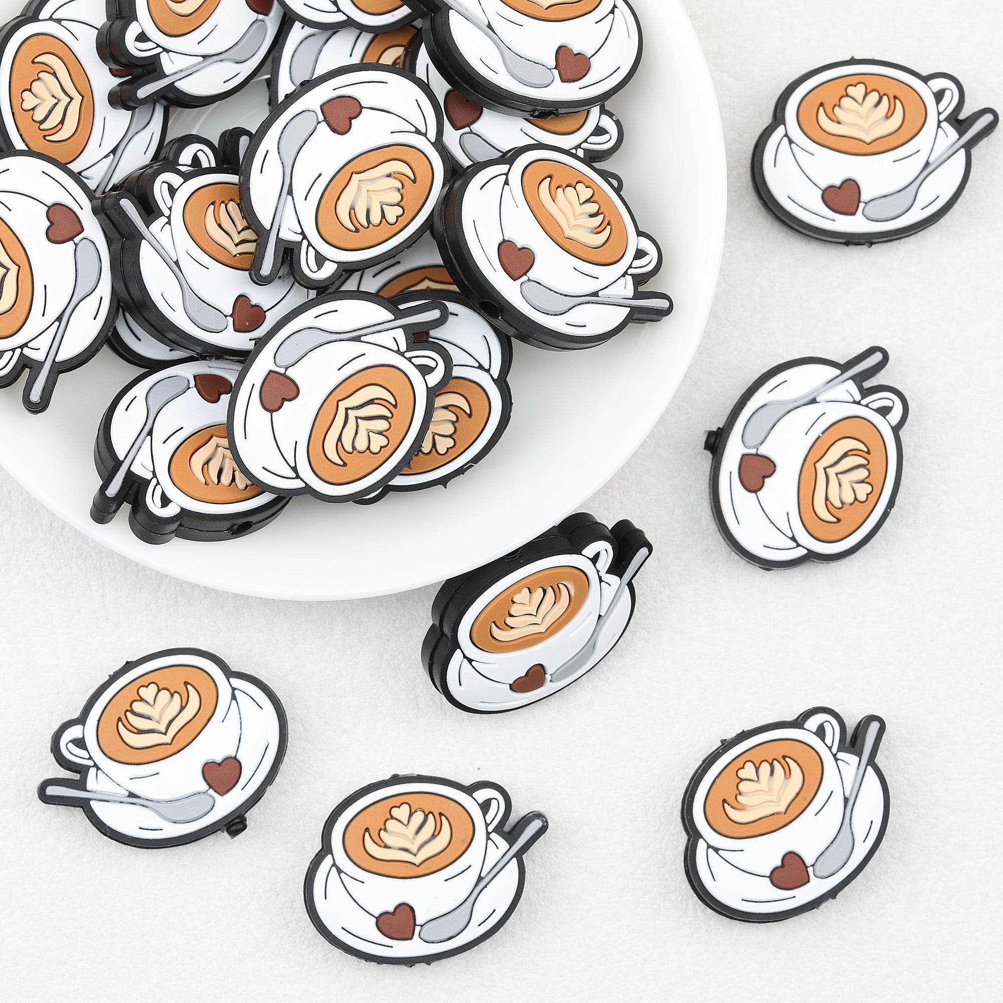 Silicone Heart Coffee Cup Focal Beads 20pcs