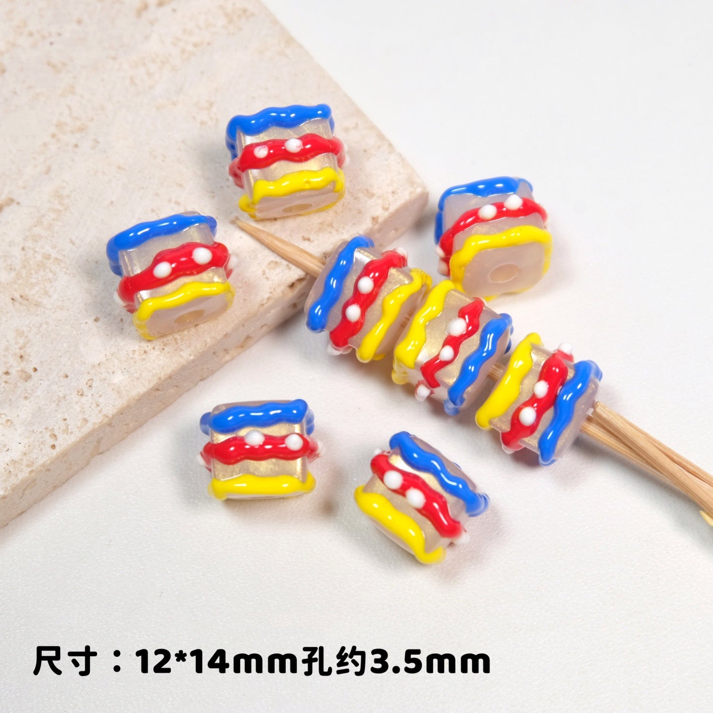 Hand Painted Square Acrylic Beads 12-14mm Colorful Enamel 10pcs 9