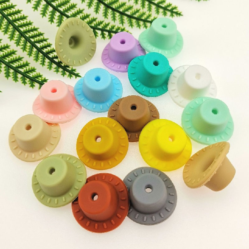 Silicone Focal Beads Cowboy Hat Embossed Brim Matte Colors 20pcs 2